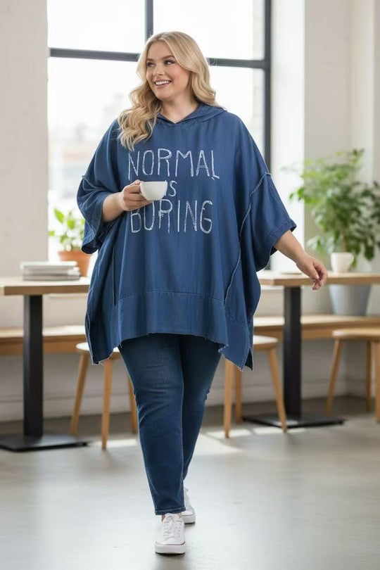 EFPSLYDB Plus Size Lyocell Top Denim Blue