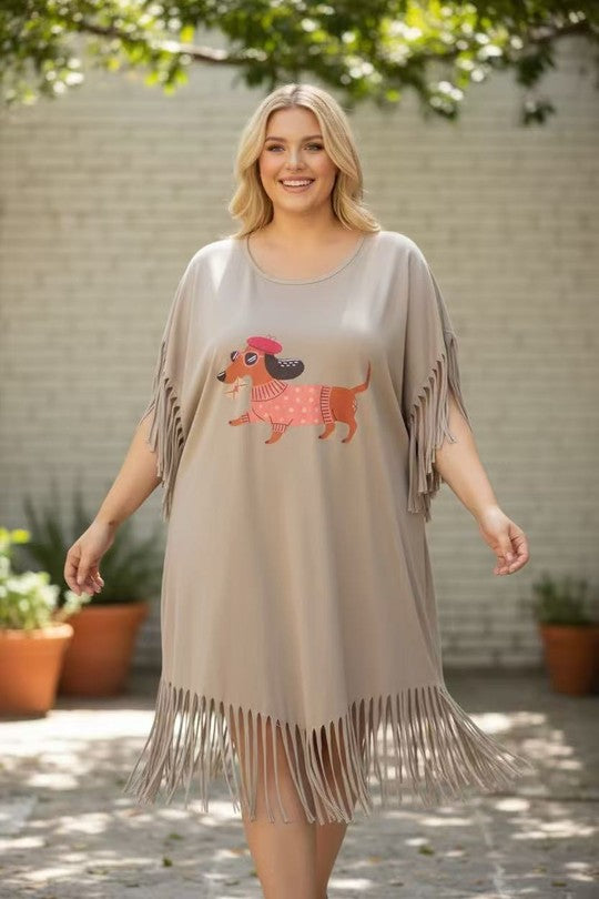 EFPSCDBG Plus Size Cotton Stretch Dress Beige