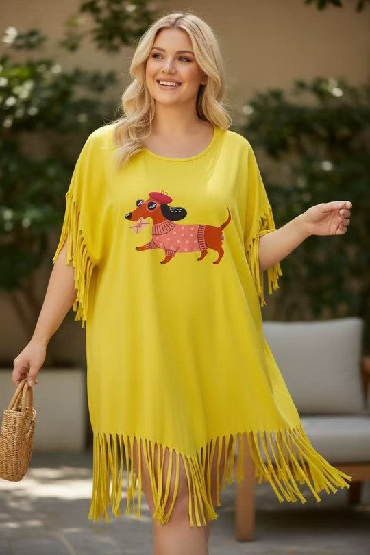 EFPSCDYL Plus Size Cotton Stretch Dress Yellow