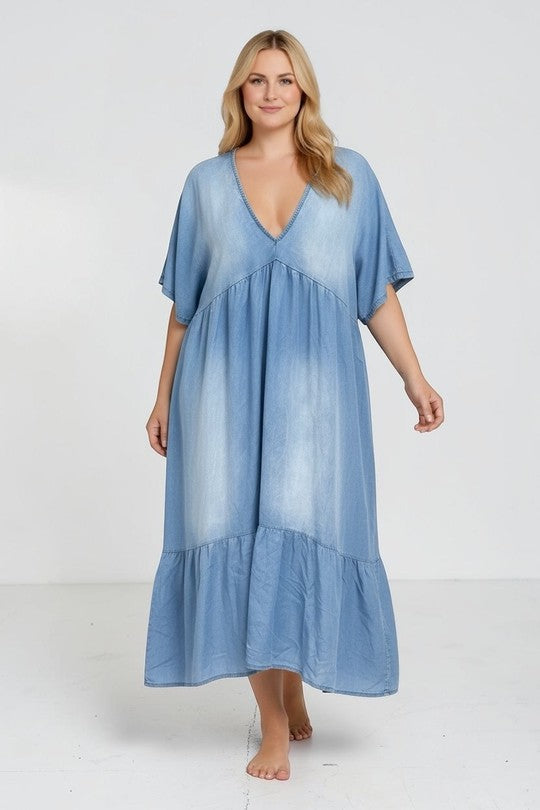 EFPSTDJB Plus Size Tencel Dress Jean Blue