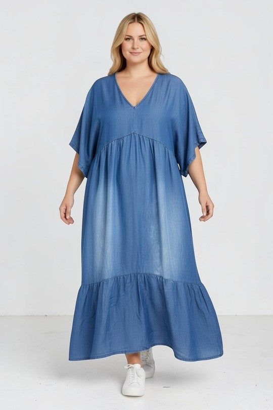EFPSTDDB Plus Size Tencel Dress Denim Blue