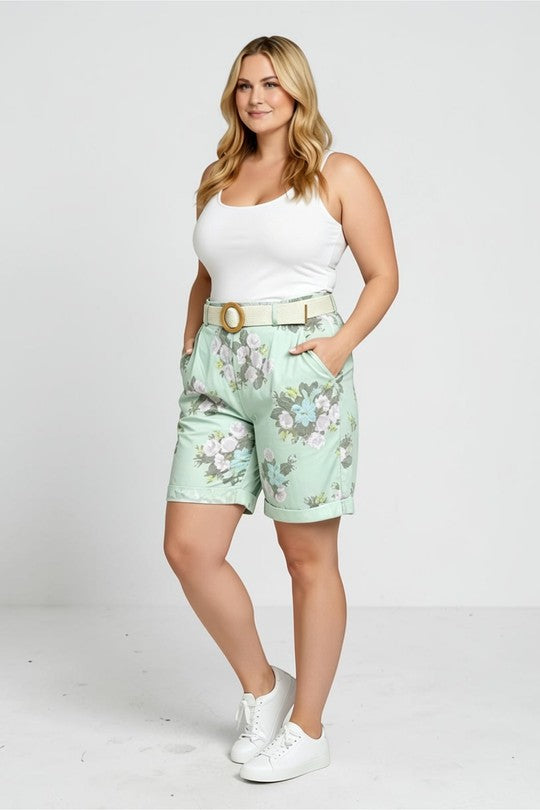 EFPSCRGW Plus Size Cropped Pants Green Water