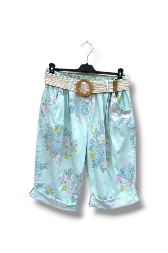 EFPSCRGW Plus Size Cropped Pants Green Water