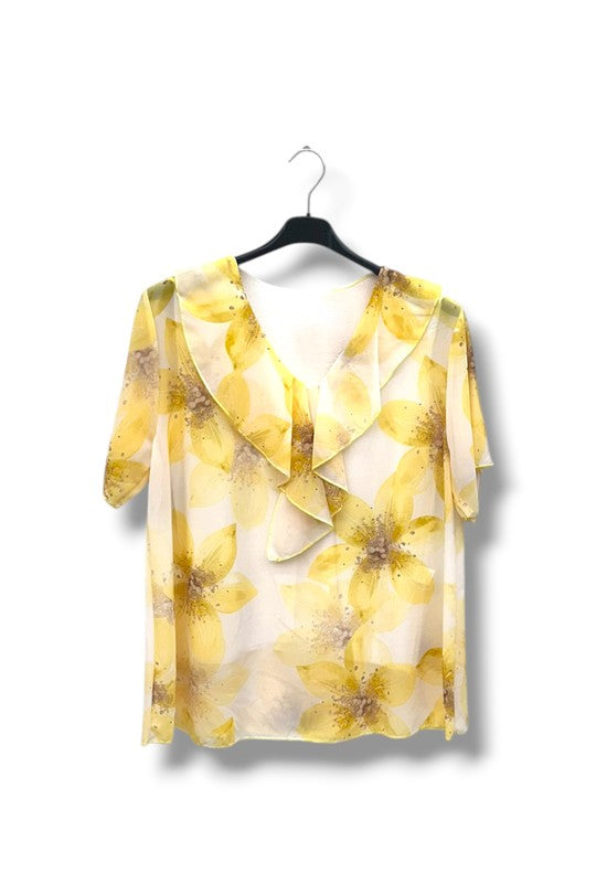 EFPSETYL Plus Size Stretch Top Yellow