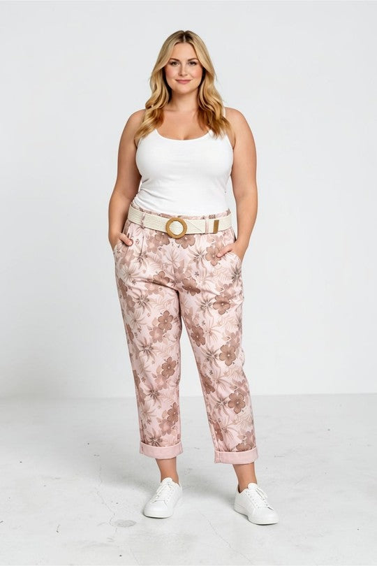 EFPSCCPK Plus Size Cropped Capri Pants Pink