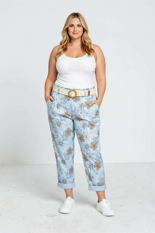 EFPSCCSB Plus Size Cropped Capri Pants Sky Blue