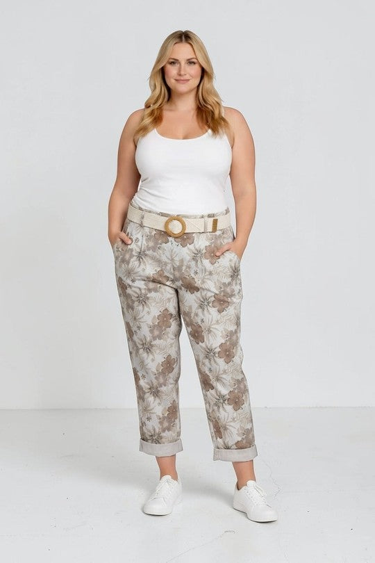 EFPSCCBG Plus Size Cropped Capri Pants Beige