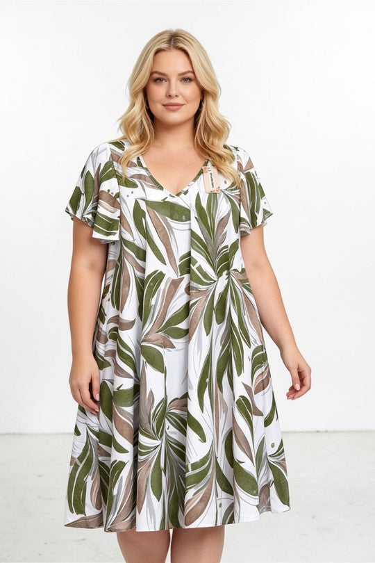 EFPSPDKH Plus Size Stretch Dress Khaki