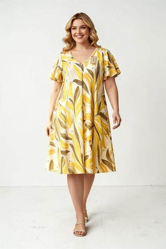 EFPSPDYL Plus Size Stretch Dress Yellow
