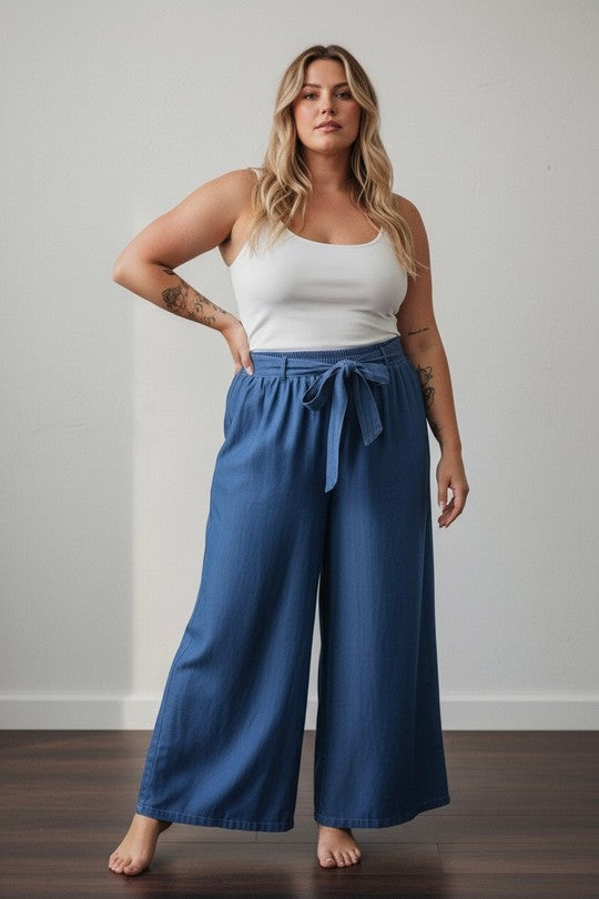 EFPSLTDB Plus Size Lyocell Trousers Denim Blue