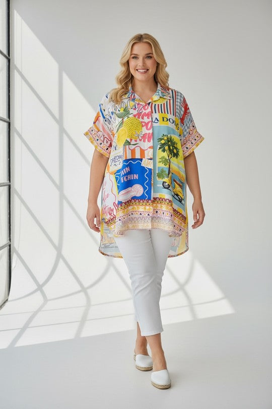 EFPSLB1 Plus Size Printed Linen Blouse