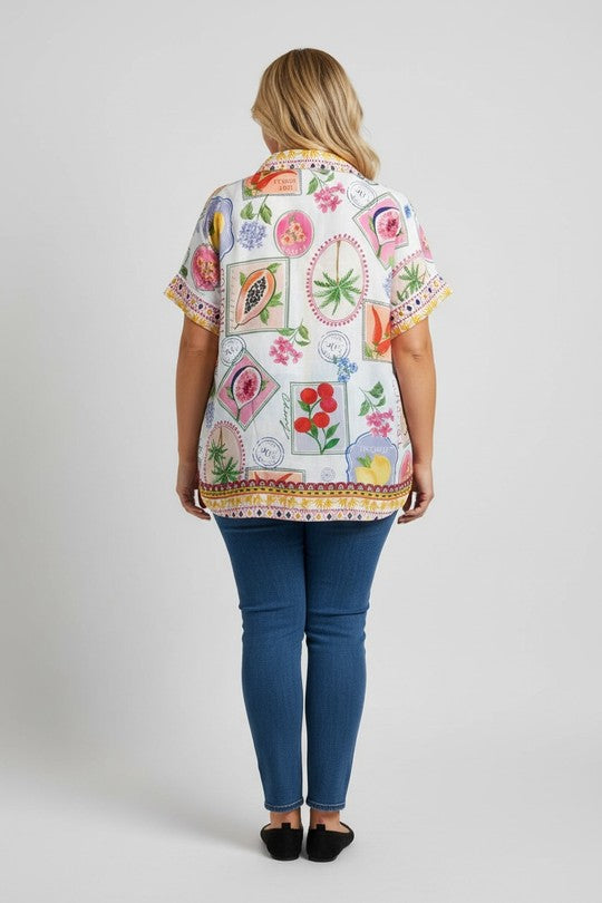 EFPSLB1 Plus Size Printed Linen Blouse