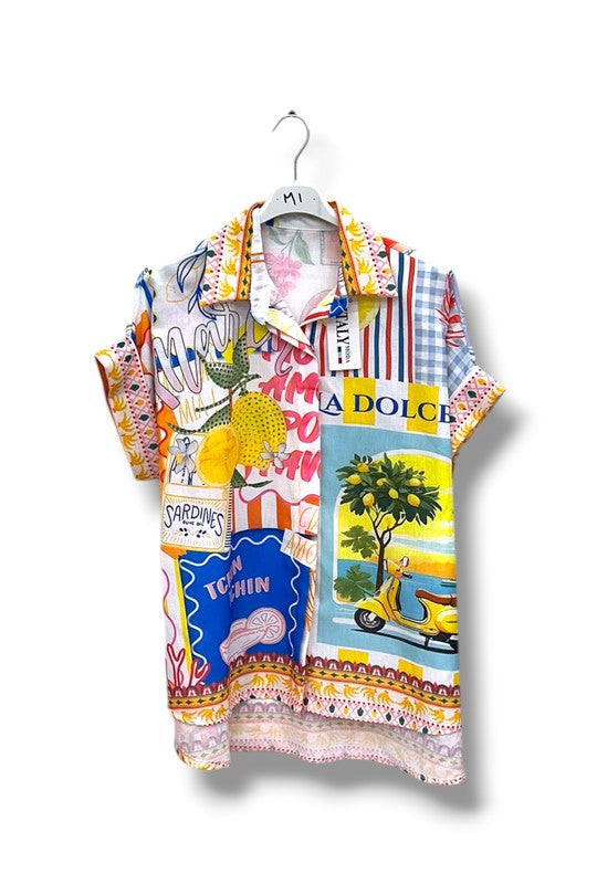 EFPSLB1 Plus Size Printed Linen Blouse