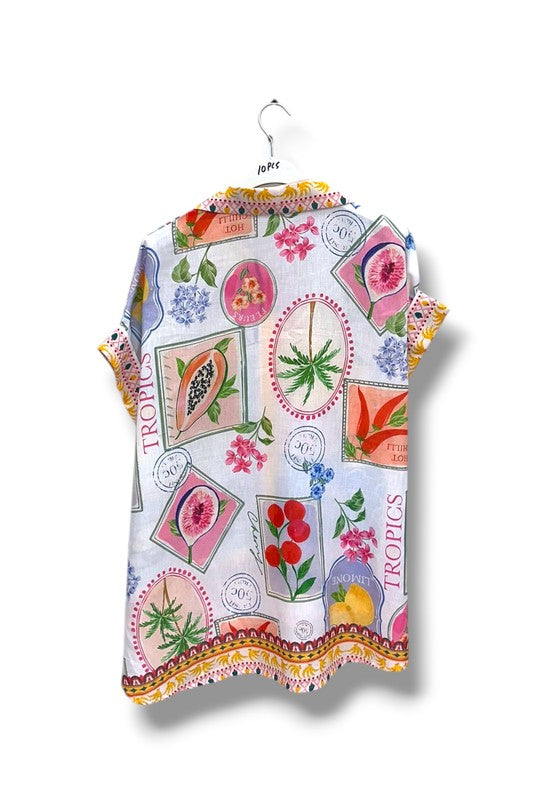 EFPSLB1 Plus Size Printed Linen Blouse