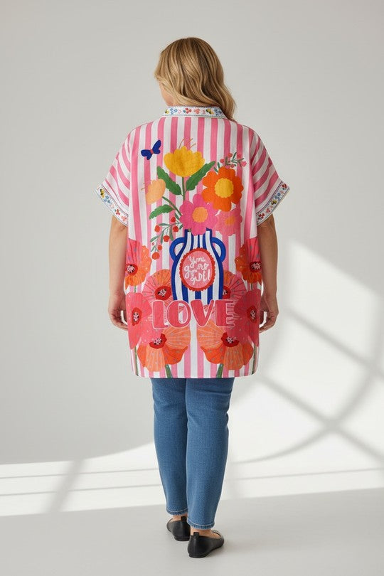 EFPSLB2 Plus Size Printed Linen Blouse