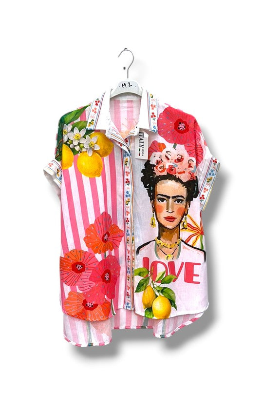 EFPSLB2 Plus Size Printed Linen Blouse
