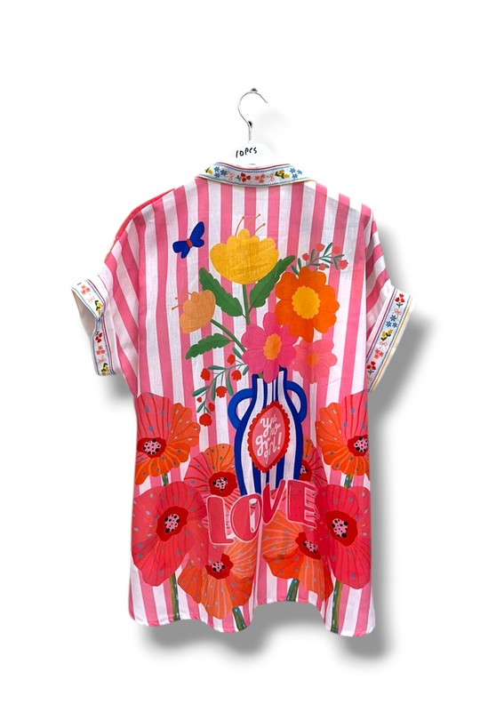 EFPSLB2 Plus Size Printed Linen Blouse