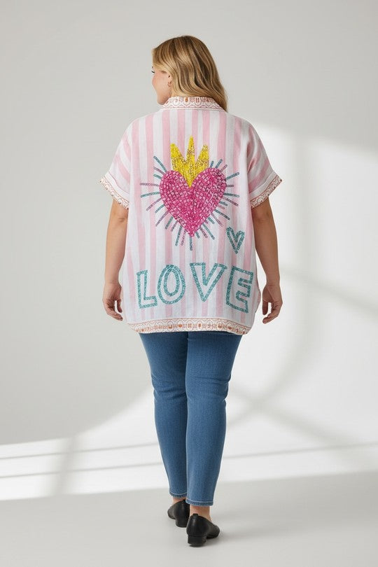 EFPSLB3 Plus Size Printed Linen Blouse