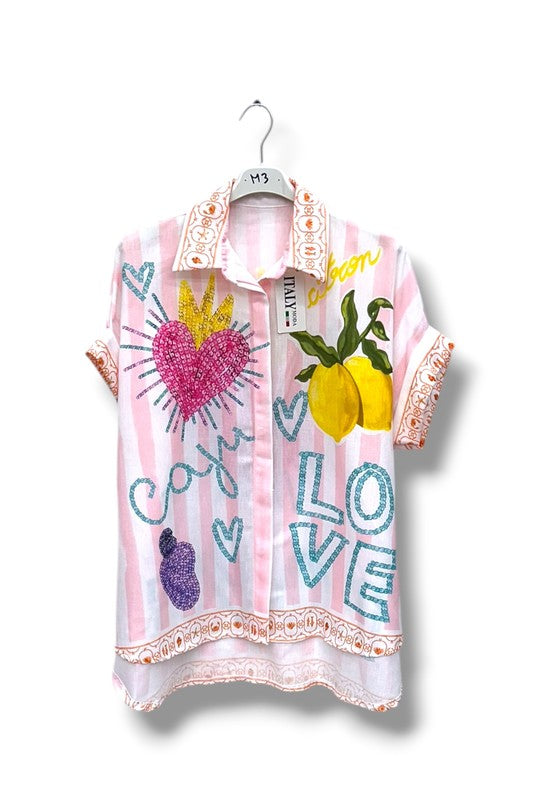 EFPSLB3 Plus Size Printed Linen Blouse