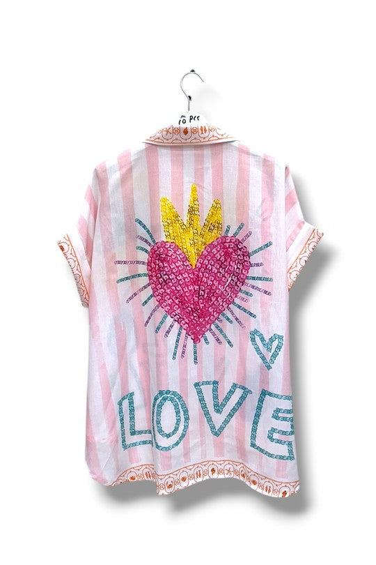 EFPSLB3 Plus Size Printed Linen Blouse