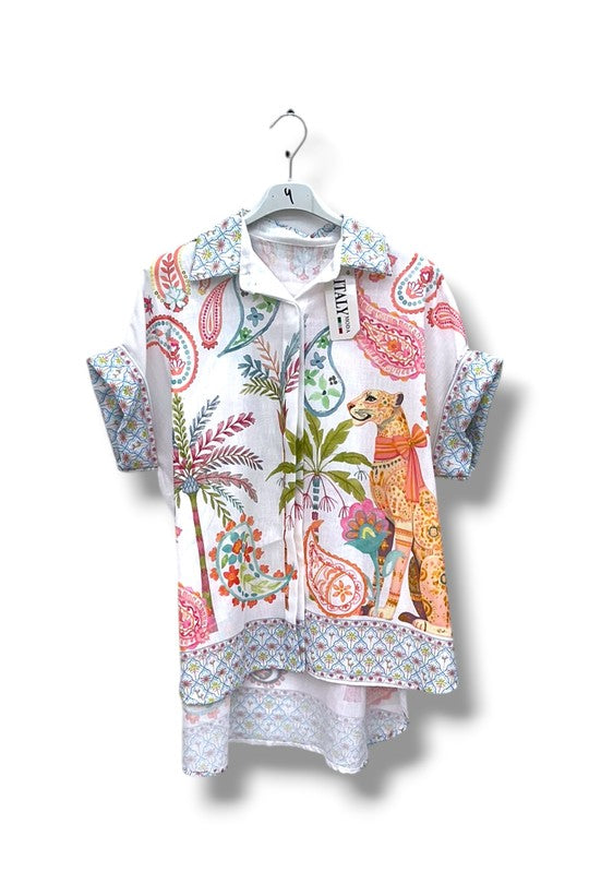 EFPSLB4 Plus Size Printed Linen Blouse
