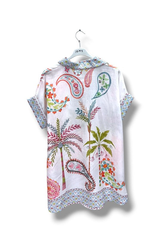EFPSLB4 Plus Size Printed Linen Blouse