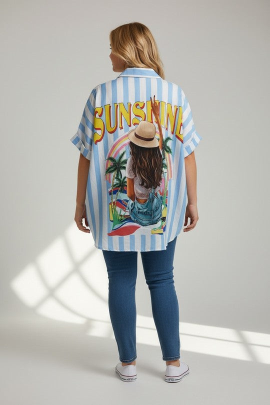 EFPSLB5 Plus Size Printed Linen Blouse