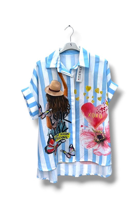 EFPSLB5 Plus Size Printed Linen Blouse