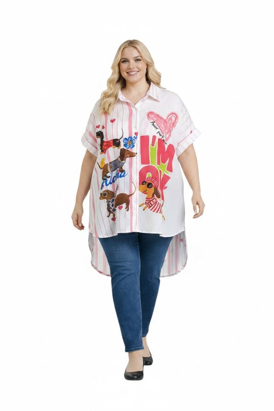 EFPSLB6 Plus Size Printed Linen Blouse