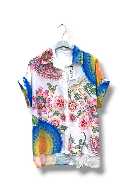 EFPSLB7 Plus Size Printed Linen Blouse