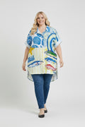 EFPSLB8 Plus Size Printed Linen Blouse
