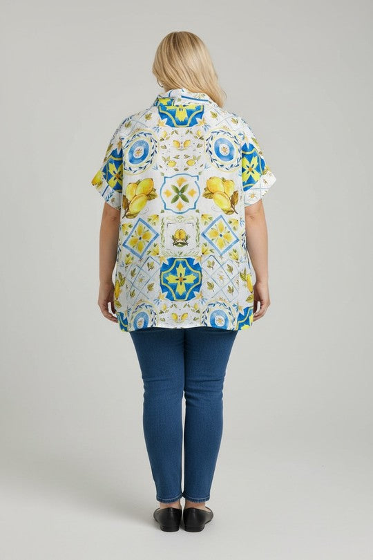 EFPSLB8 Plus Size Printed Linen Blouse