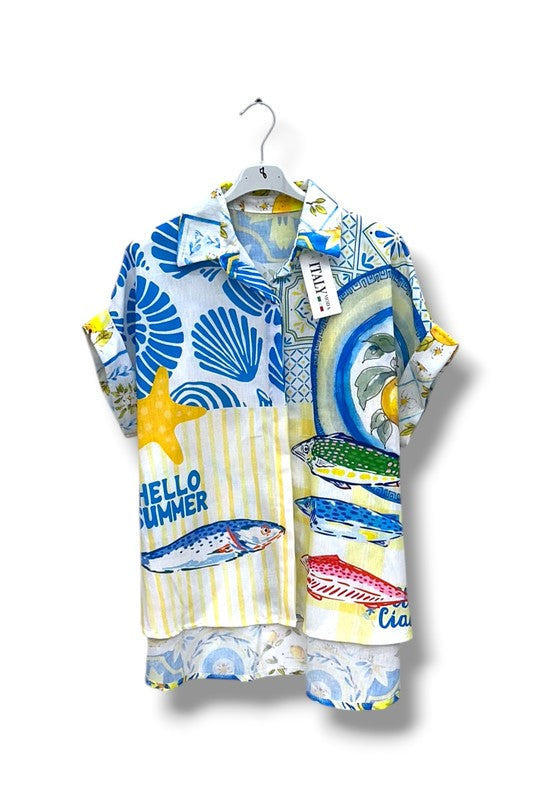EFPSLB8 Plus Size Printed Linen Blouse