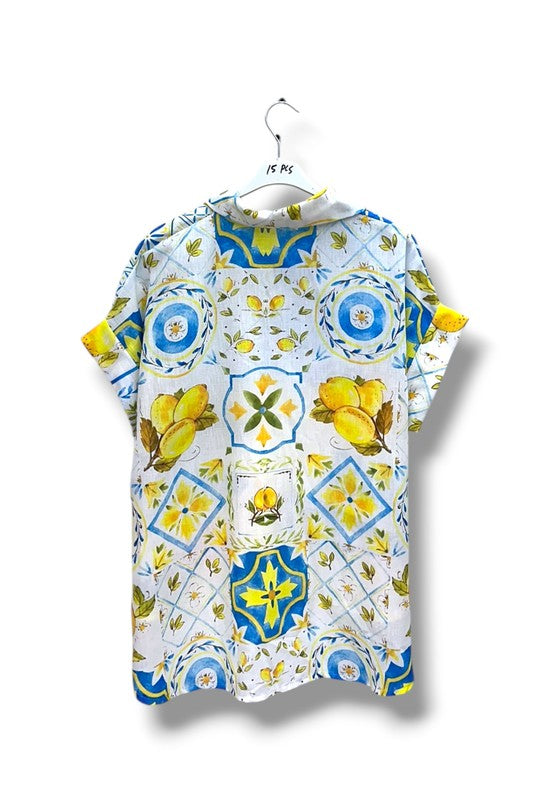 EFPSLB8 Plus Size Printed Linen Blouse
