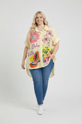 EFPSLB9 Plus Size Printed Linen Blouse