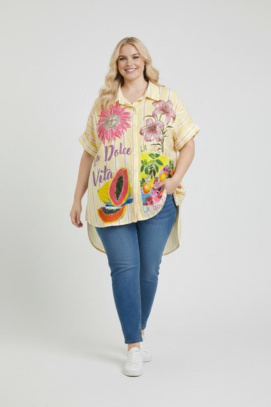 EFPSLB9 Plus Size Printed Linen Blouse