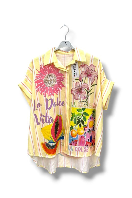 EFPSLB9 Plus Size Printed Linen Blouse