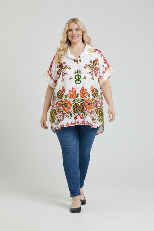 EFPSLB10 Plus Size Printed Linen Blouse