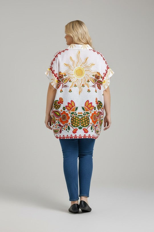 EFPSLB10 Plus Size Printed Linen Blouse