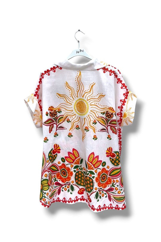 EFPSLB10 Plus Size Printed Linen Blouse