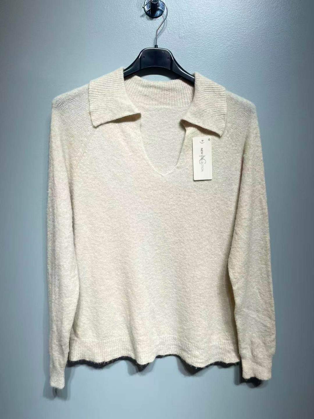 CO21 Beige Collared Knit Sweater