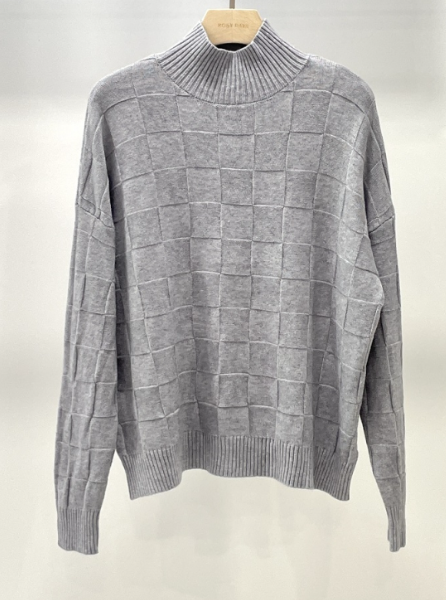 369 Grey Knitted Checks Sweater Sweater One Size LOOWIE