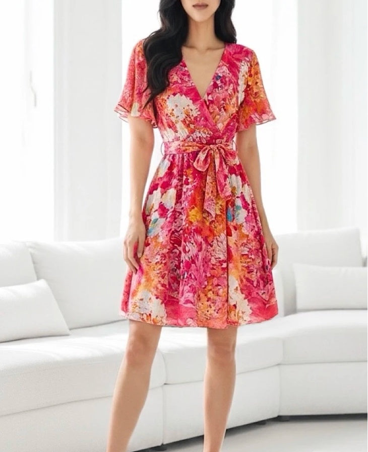 ESWMDTFB Italian OS Wrap Mini Dress Tropical Floral Burst