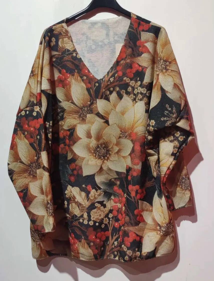 POFL Italian Cozy Beige Floral Sweater One Size LOOWIE