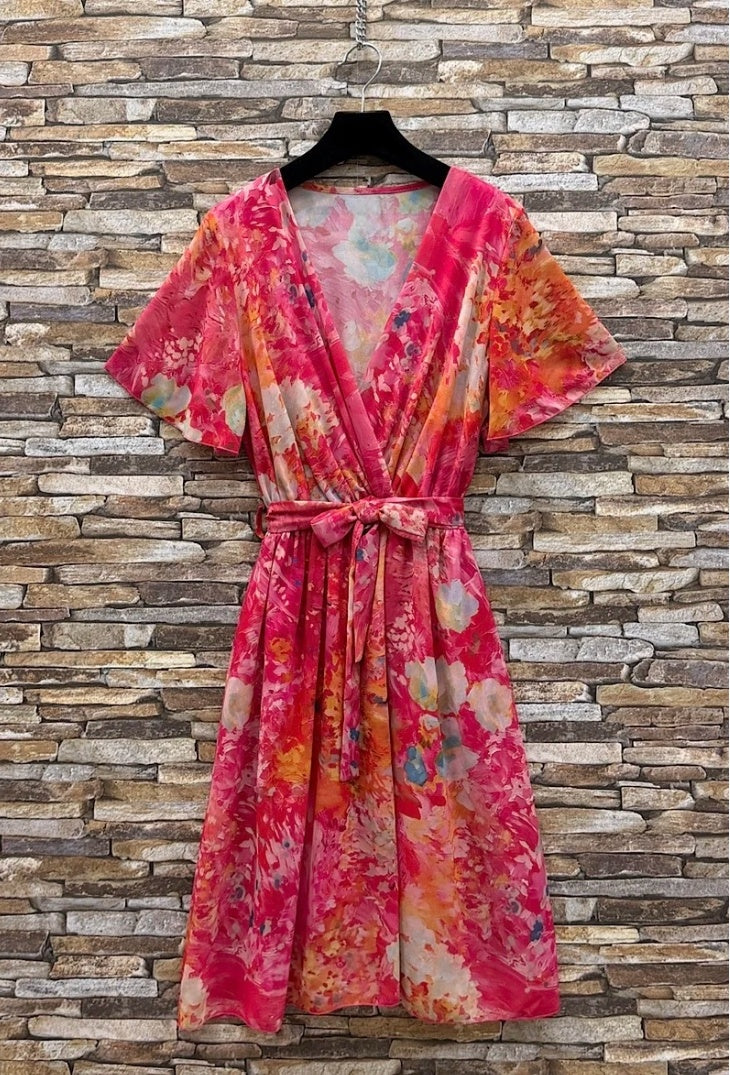ESWMDTFB Italian OS Wrap Mini Dress Tropical Floral Burst