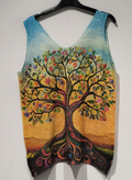 POAR Tree V-Neck Knit Printed Sleeveless Sweater