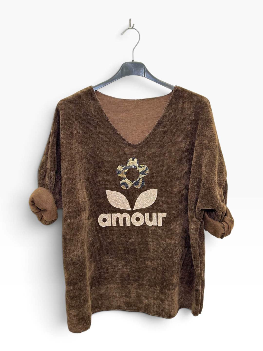 VM98 Chocolate Sequin Amour Sweater