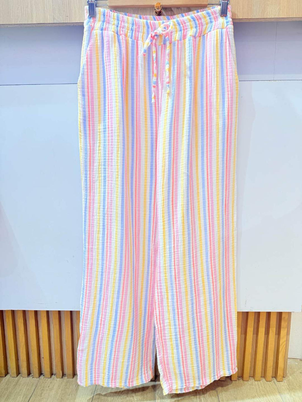 IV2522613BL Gauze Cotton Striped Pants Blue