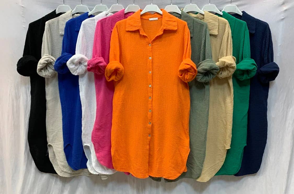 671 One Size Long Cotton Long Sleeves Blouse Shirt LOOWIE