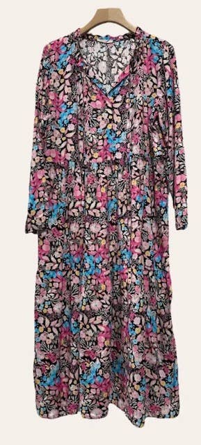 960 Fuchsia One Size Floral Printed Long Dress LOOWIE